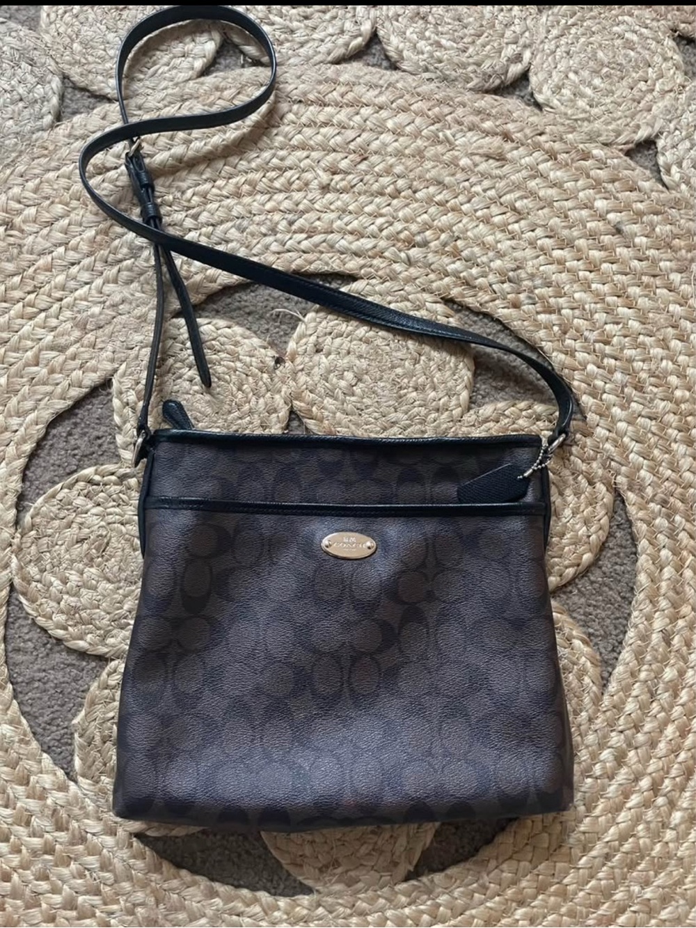 Coach Brown Signature Crossbody with Black Trim